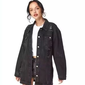 Zara Distressed Black Denim Jacket